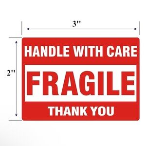 50 Fragile Handle With Care Stickers 2” x 3”